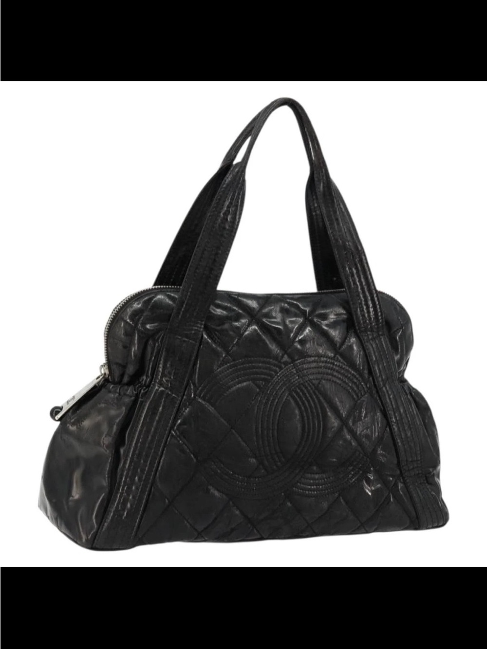 Quilted Black Shoulder Bag with Double Top Handles